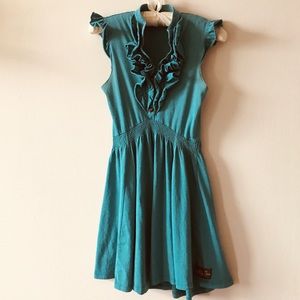 MATILDA JANE ruffled teal cotton dress SMALL